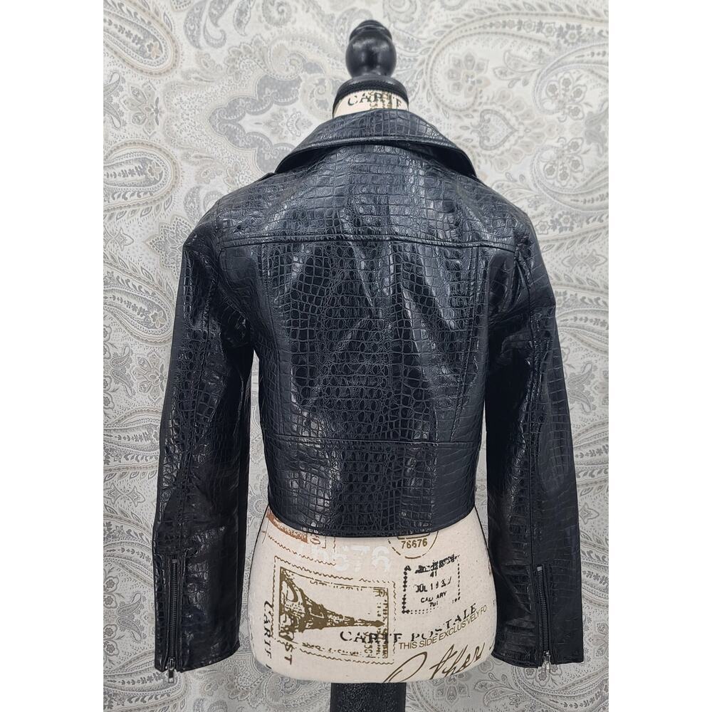 Mod Cloth vegan crocodile leather moto jacket Sz S Edgy Punk Mobwife Rock n Roll - Picture 6 of 13